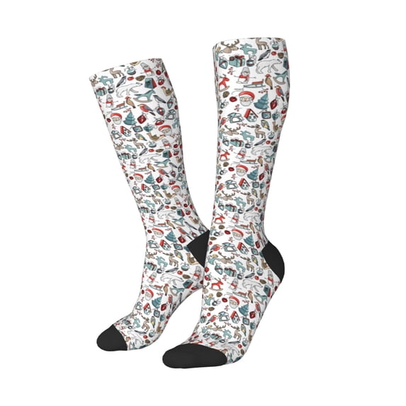 Picia Women Crew Soft Moisture-wicking Socks Christmas Elements Pattern Design Cotton Socks, One Size fit All