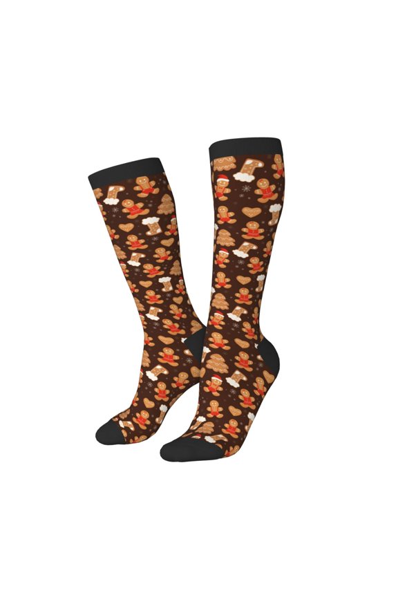Women Crew Soft Moisture-wicking Socks Christmas Gingerbread Cookies Pattern Design Cotton Socks, One Size fit All