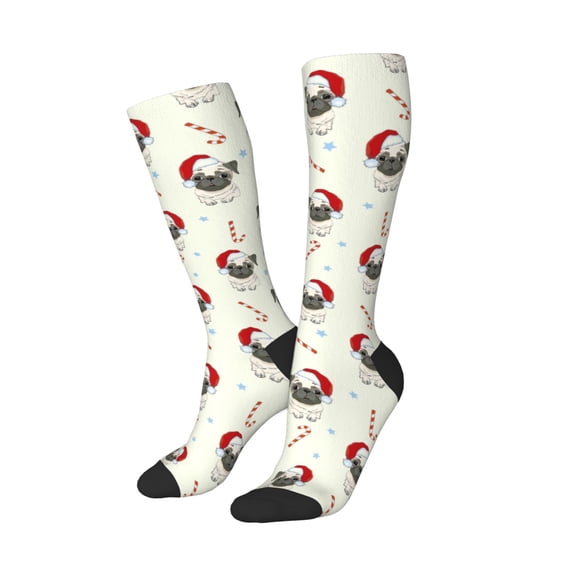 Picia Women Crew Soft Moisture-wicking Socks Christmas Pug Dog Pattern Design Cotton Socks, One Size fit All