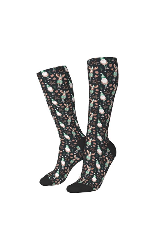 Women Crew Soft Moisture-wicking Socks Christmas cute deer old man Pattern Design Cotton Socks, One Size fit All