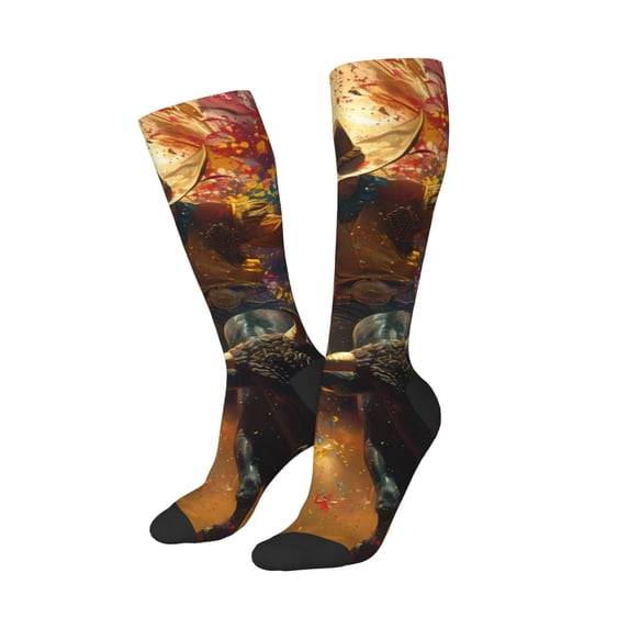 Picia Women Crew Soft Moisture-wicking Socks Colorful Bull Western Man Pattern Design Cotton Socks, One Size fit All
