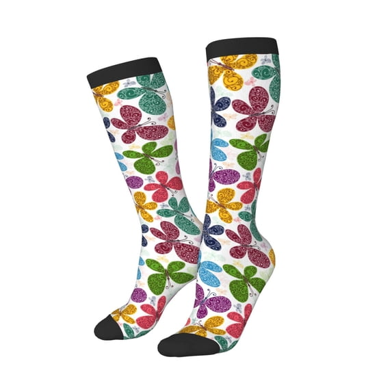 Picia Women Crew Soft Moisture-wicking Socks Colorful Butterflies Pattern Design Cotton Socks, One Size fit All