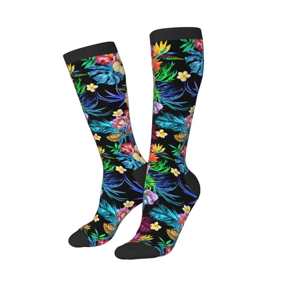 Picia Women Crew Soft Moisture-wicking Socks Colorful Flowers Pattern Design Cotton Socks, One Size fit All