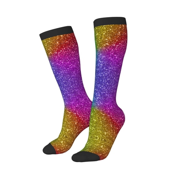 Picia Women Crew Soft Moisture-wicking Socks Colorful Glitter Pattern Design Cotton Socks, One Size fit All