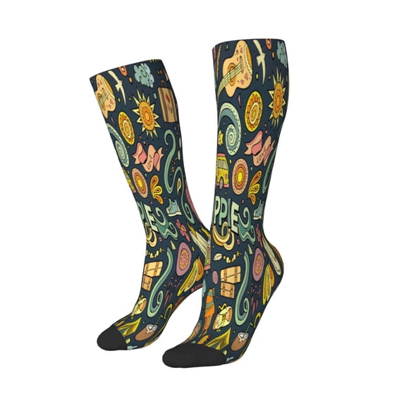 Picia Women Crew Soft Moisture-wicking Socks Colorful Hippie Pattern Design Cotton Socks, One Size fit All