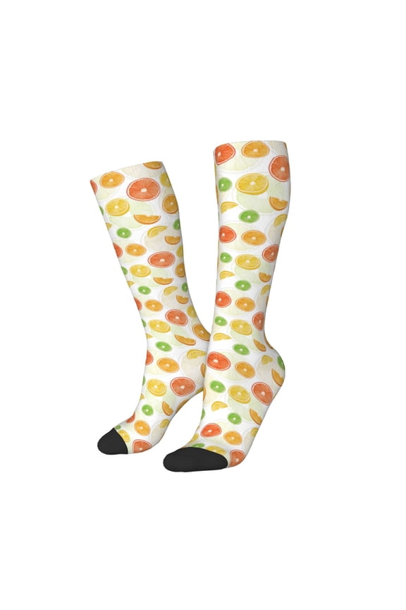 Women Crew Soft Moisture-wicking Socks Colorful Lemons Pattern Design Cotton Socks, One Size fit All