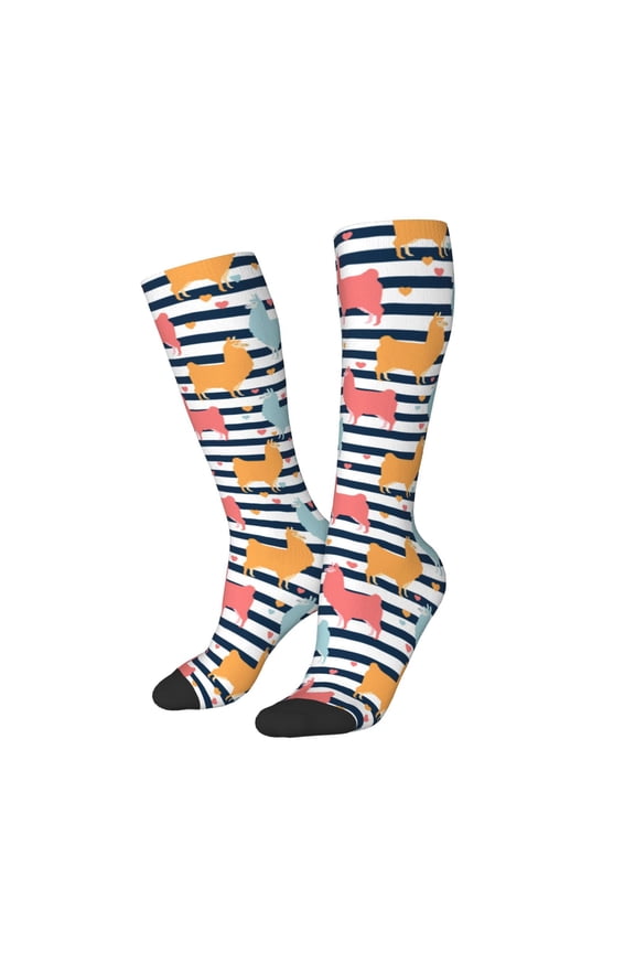 Women Crew Soft Moisture-wicking Socks Colorful Llama Pattern Design Cotton Socks, One Size fit All