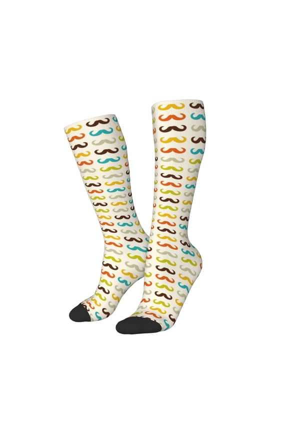 Women Crew Soft Moisture-wicking Socks Colorful Mustache Pattern Design Cotton Socks, One Size fit All