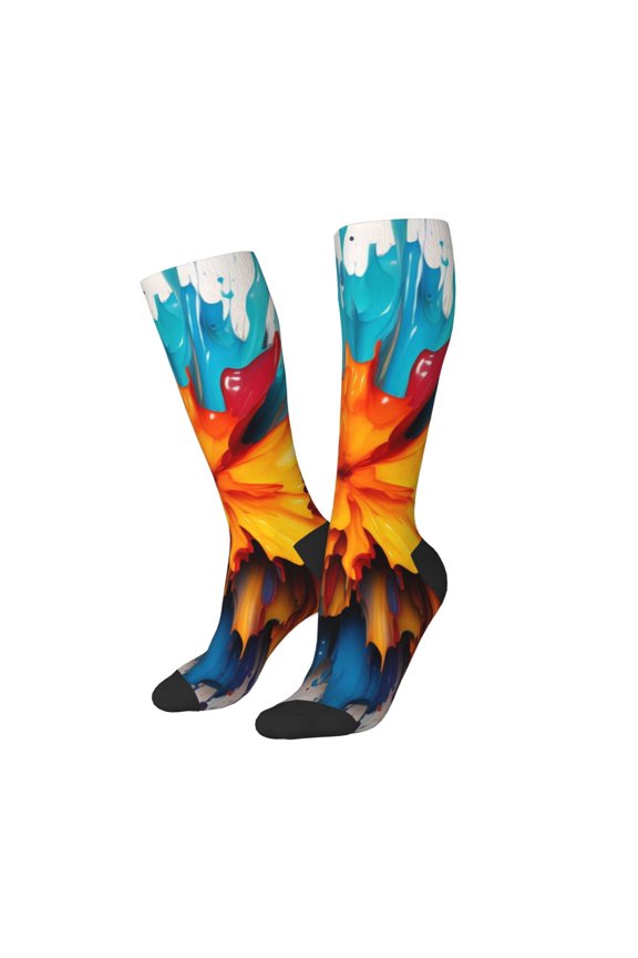 Women Crew Soft Moisture-wicking Socks Colorful Paint Print Pattern Design Cotton Socks, One Size fit All