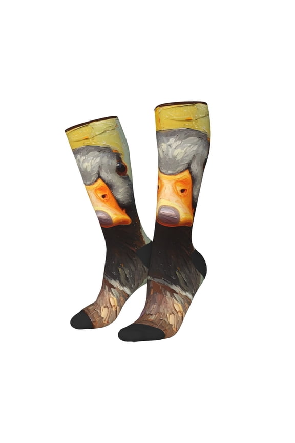Women Crew Soft Moisture-wicking Socks Colorful Painted Duck Pattern Design Cotton Socks, One Size fit All