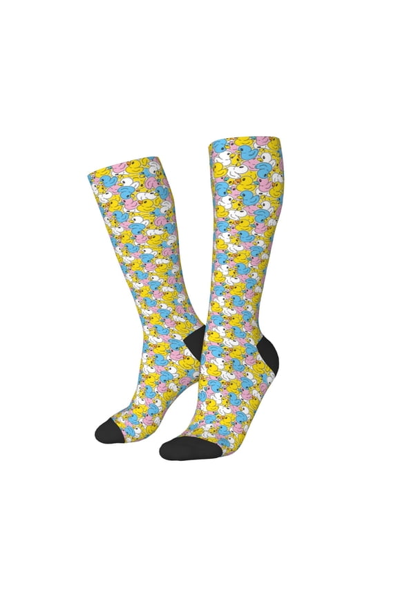 Women Crew Soft Moisture-wicking Socks Colorful Rubber Duck 1 Pattern Design Cotton Socks, One Size fit All