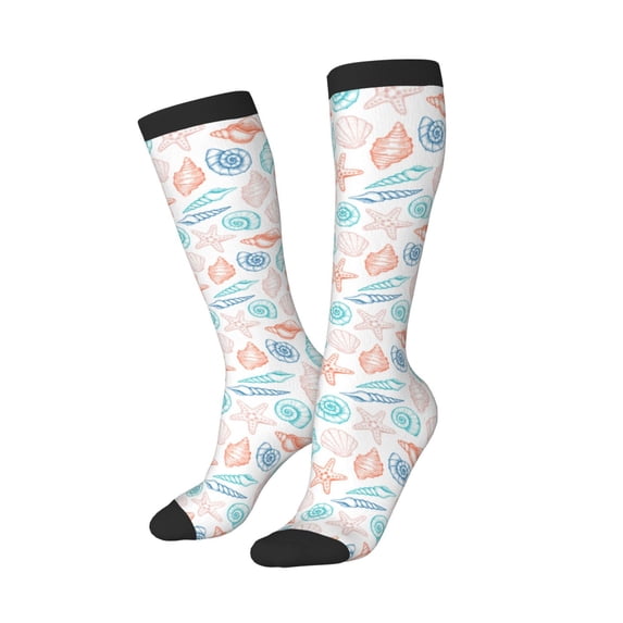 Picia Women Crew Soft Moisture-wicking Socks Colorful Seashells1 Pattern Design Cotton Socks, One Size fit All