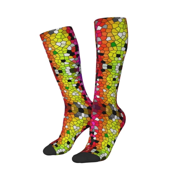 Picia Women Crew Soft Moisture-wicking Socks Colorful Tie Dye Stained Glass 1 Pattern Design Cotton Socks, One Size fit All