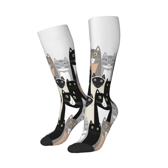 Picia Women Crew Soft Moisture-wicking Socks Colors Cats Pattern Design Cotton Socks, One Size fit All