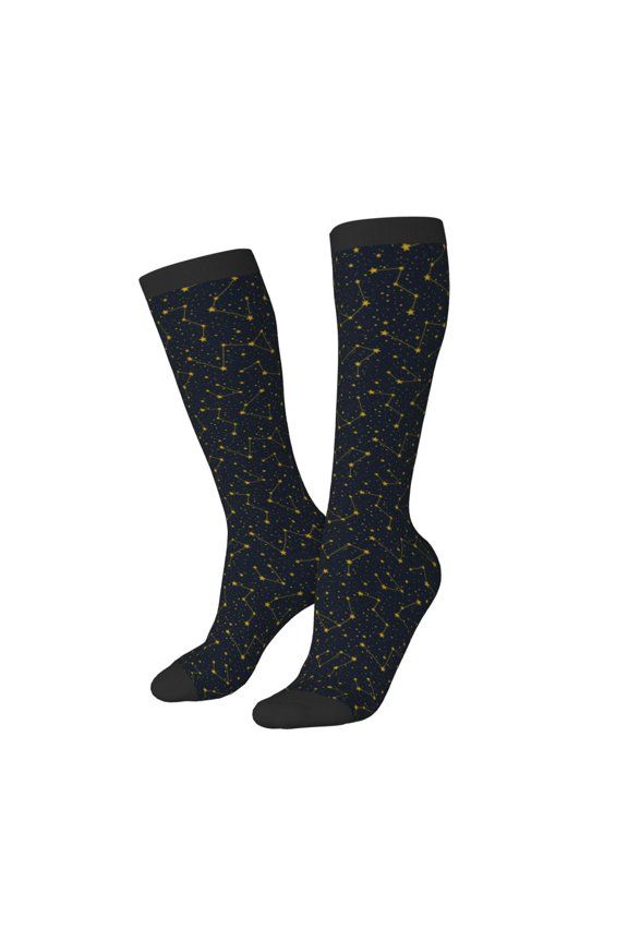 Women Crew Soft Moisture-wicking Socks Constellation Pattern Design Cotton Socks, One Size fit All