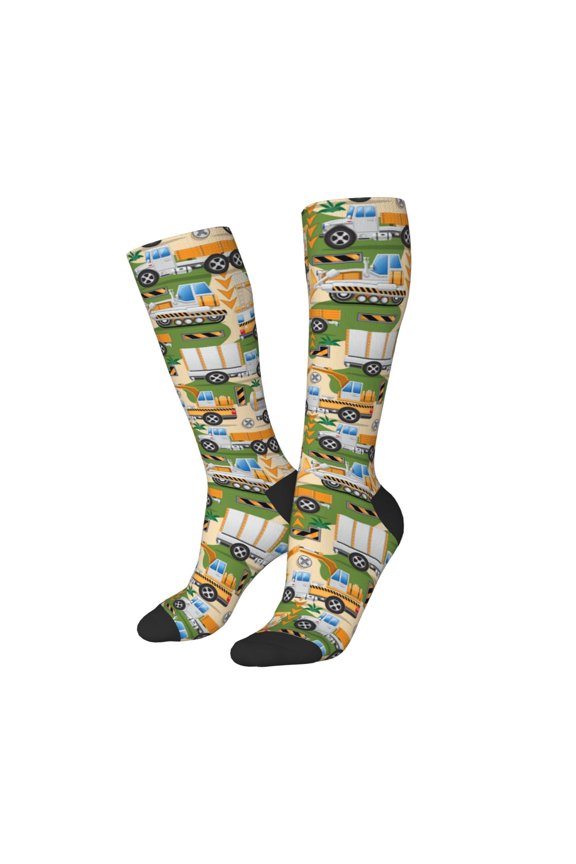 Women Crew Soft Moisture-wicking Socks Construction Machinery1 Pattern Design Cotton Socks, One Size fit All