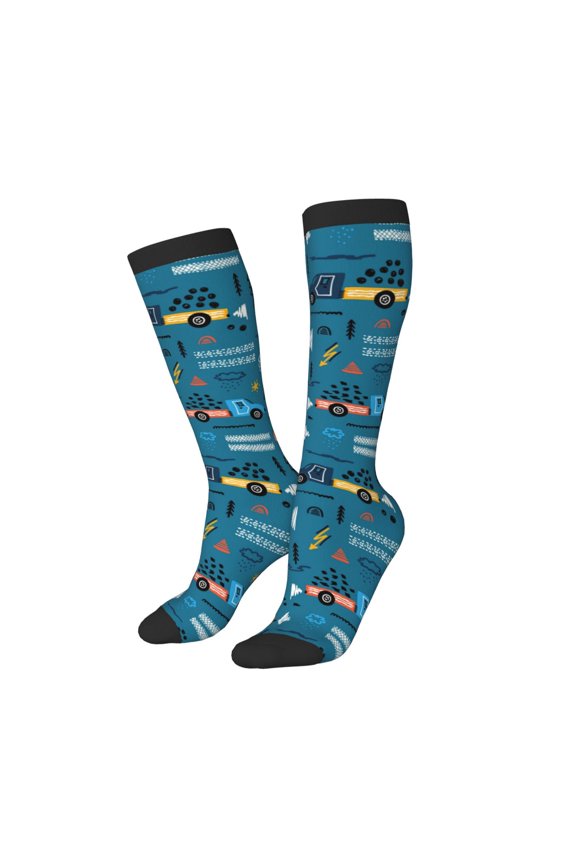 Women Crew Soft Moisture-wicking Socks Construction Trucks Pattern Design Cotton Socks, One Size fit All
