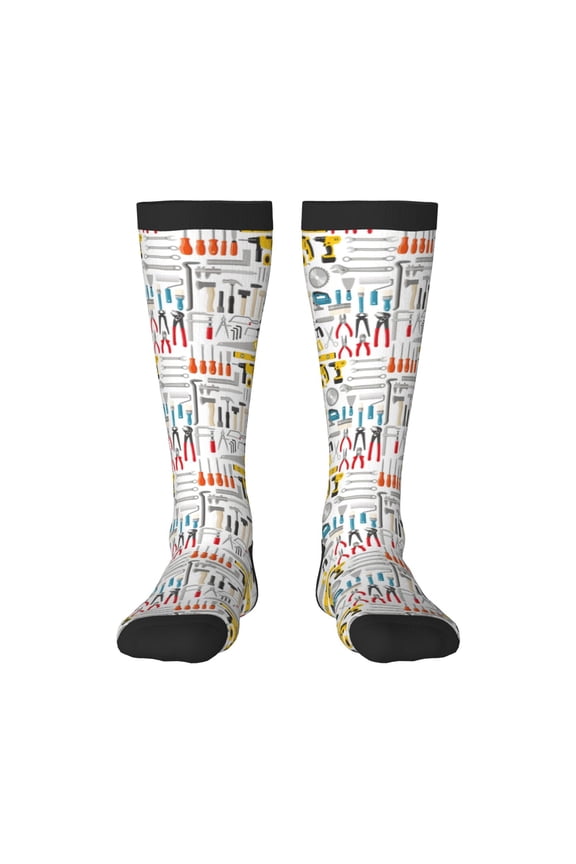 Women Crew Soft Moisture-wicking Socks Construction tools Pattern Design Cotton Socks, One Size fit All