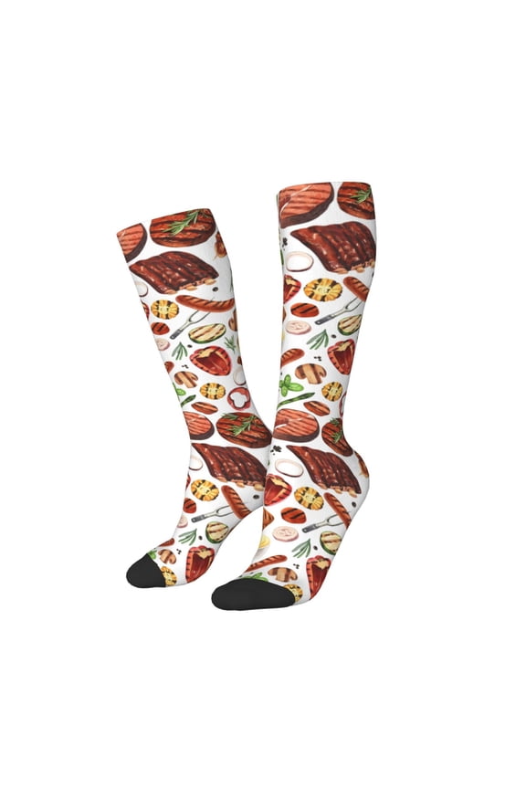 Women Crew Soft Moisture-wicking Socks Cooking Bbq Pattern Design Cotton Socks, One Size fit All