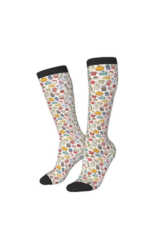 Women Crew Soft Moisture-wicking Socks Cooking Utensils Pattern Design Cotton Socks, One Size fit All