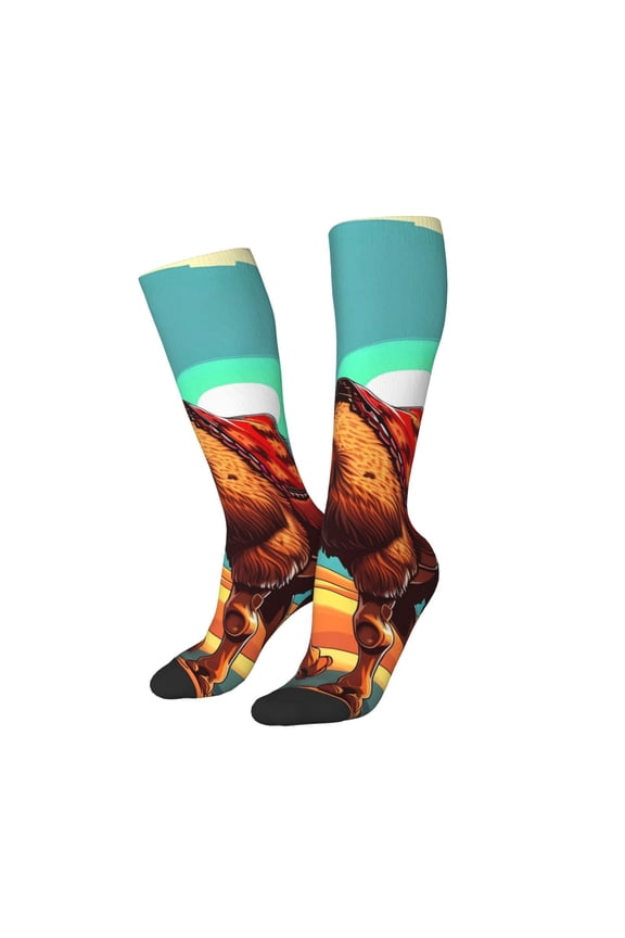 Women Crew Soft Moisture-wicking Socks Cool Camel Oasis Vibes Pattern Design Cotton Socks, One Size fit All