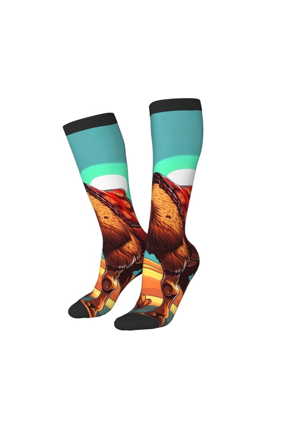 Women Crew Soft Moisture-wicking Socks Cool Camel Oasis Vibes Pattern Design Cotton Socks, One Size fit All