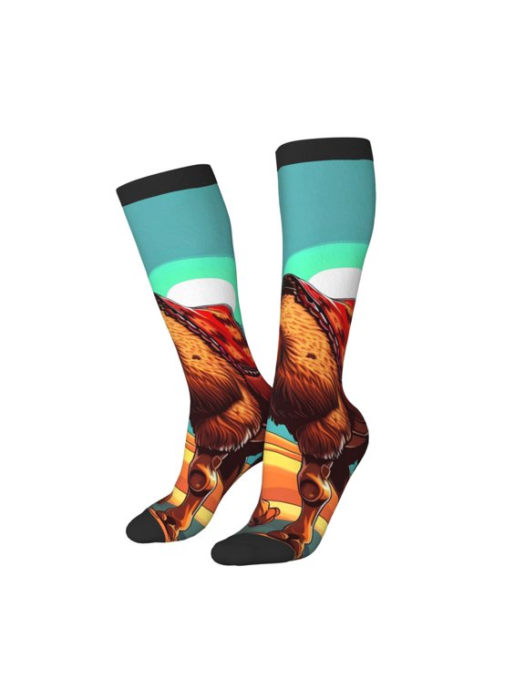 Women Crew Soft Moisture-wicking Socks Cool Camel Oasis Vibes Pattern Design Cotton Socks, One Size fit All
