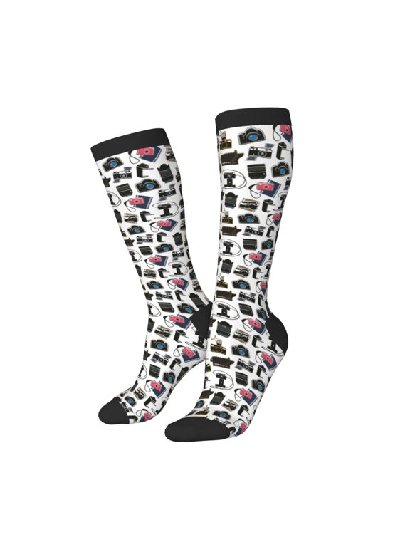 Women Crew Soft Moisture-wicking Socks Cool Camera Pattern Design Cotton Socks, One Size fit All