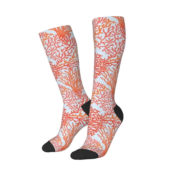 Picia Women Crew Soft Moisture-wicking Socks Corals Pattern Design Cotton Socks, One Size fit All