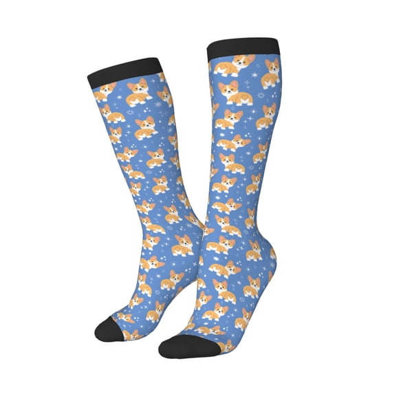 Picia Women Crew Soft Moisture-wicking Socks Corgi Pattern Design Cotton Socks, One Size fit All
