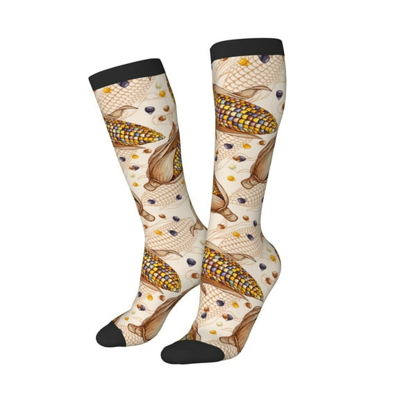 Picia Women Crew Soft Moisture-wicking Socks Corn 5 Pattern Design Cotton Socks, One Size fit All
