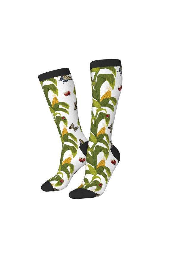 Women Crew Soft Moisture-wicking Socks Corn And Butterflies Pattern Design Cotton Socks, One Size fit All