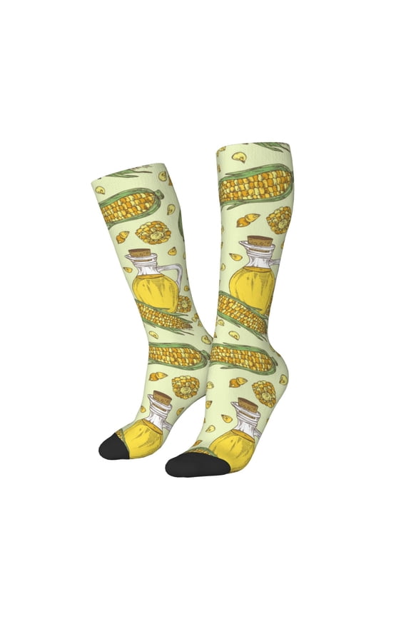 Women Crew Soft Moisture-wicking Socks Corn And Corn Oil Pattern Design Cotton Socks, One Size fit All