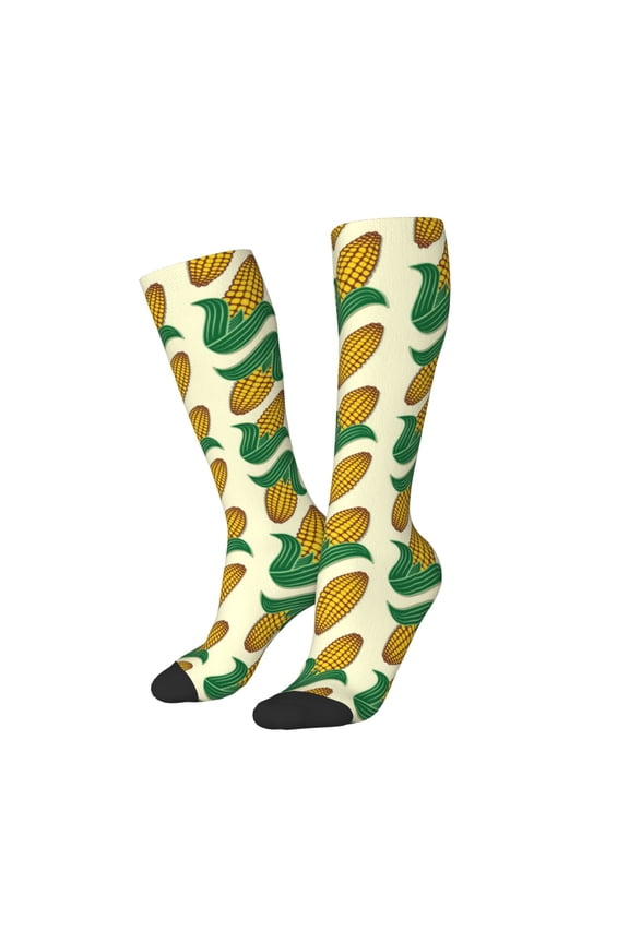 Women Crew Soft Moisture-wicking Socks Corn Pattern Design Cotton Socks, One Size fit All