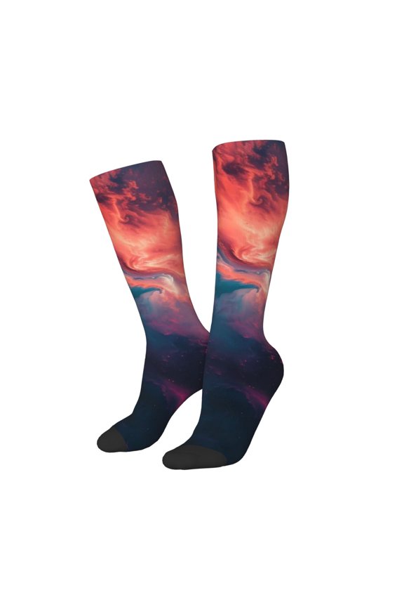 Women Crew Soft Moisture-wicking Socks Cosmic Paint Swirl Pattern Design Cotton Socks, One Size fit All