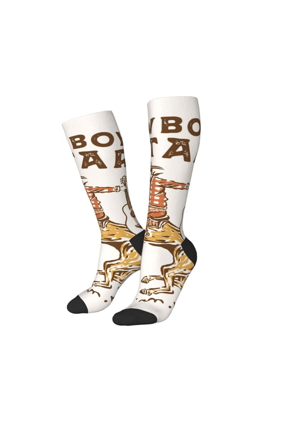 Women Crew Soft Moisture-wicking Socks Cowboy Rodeo Guitar Pattern Design Cotton Socks, One Size fit All