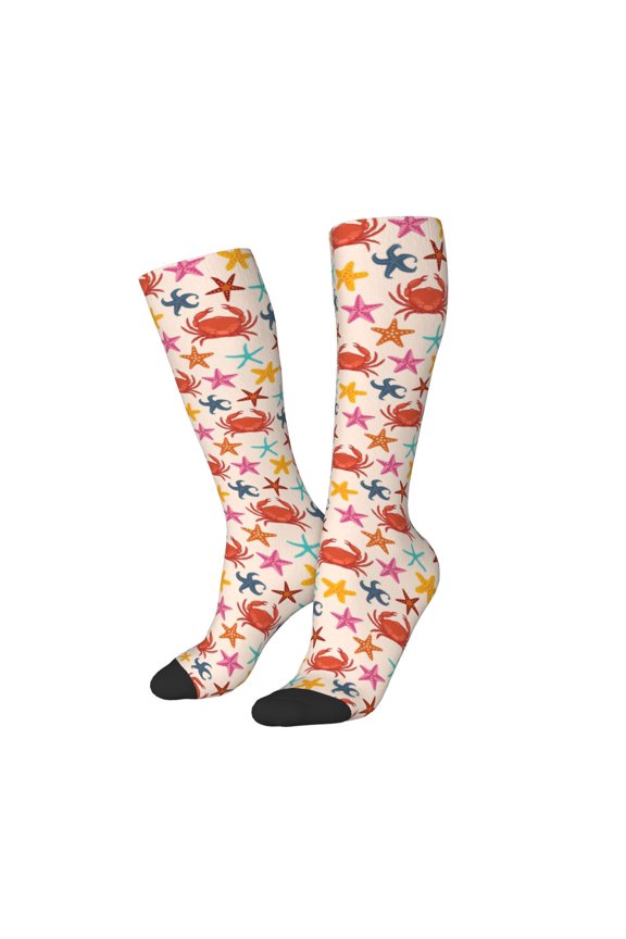 Women Crew Soft Moisture-wicking Socks Crabs And Seastars Pattern Design Cotton Socks, One Size fit All