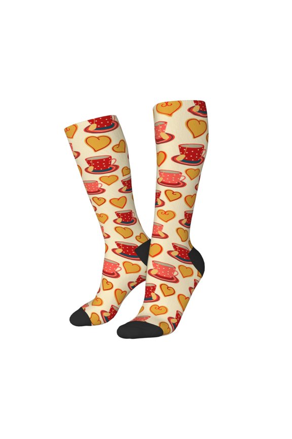 Women Crew Soft Moisture-wicking Socks Cups of Tea Pattern Design Cotton Socks, One Size fit All