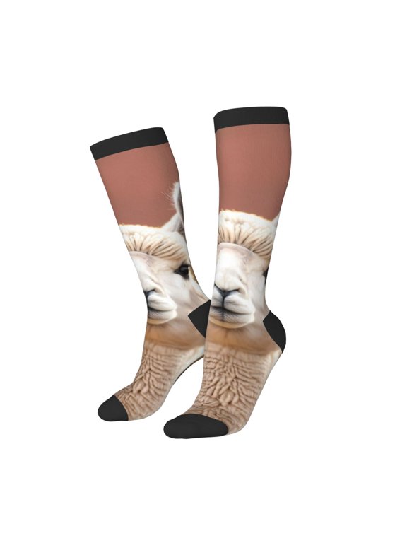 Women Crew Soft Moisture-wicking Socks Cute Alpaca in Daze Pattern Design Cotton Socks, One Size fit All