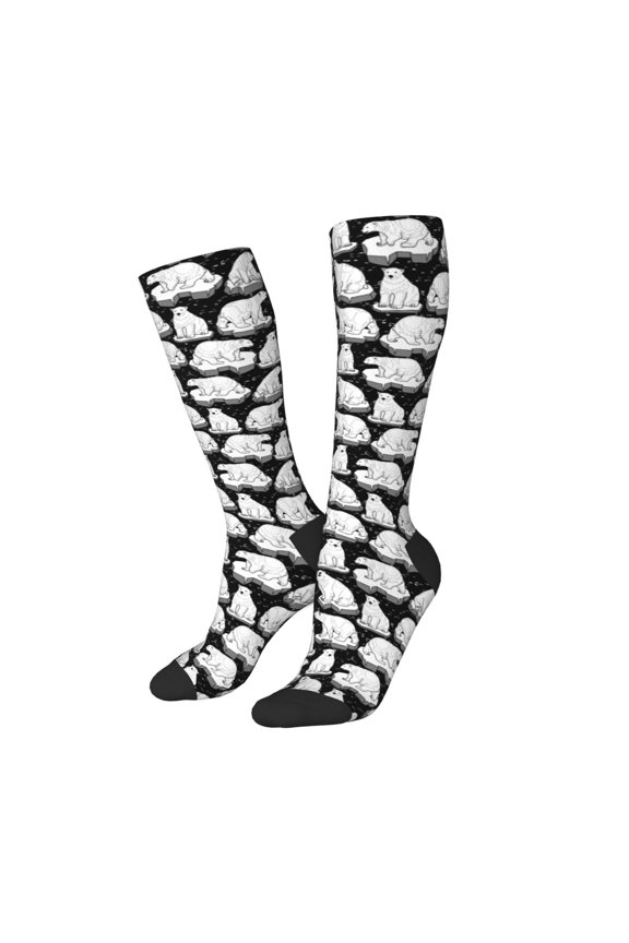 Women Crew Soft Moisture-wicking Socks Cute Cartoon Polar Bear Pattern Design Cotton Socks, One Size fit All