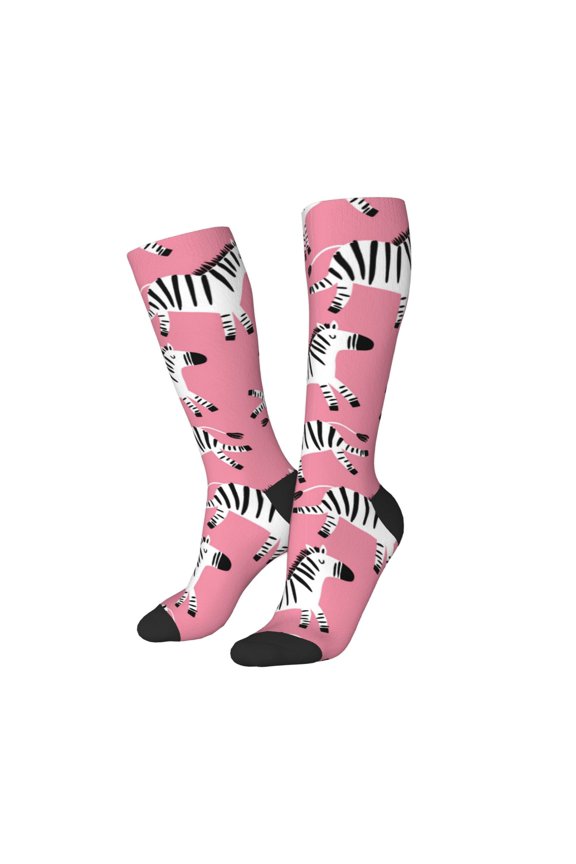 Women Crew Soft Moisture-wicking Socks Cute Cartoon Zebra Pattern Design Cotton Socks, One Size fit All