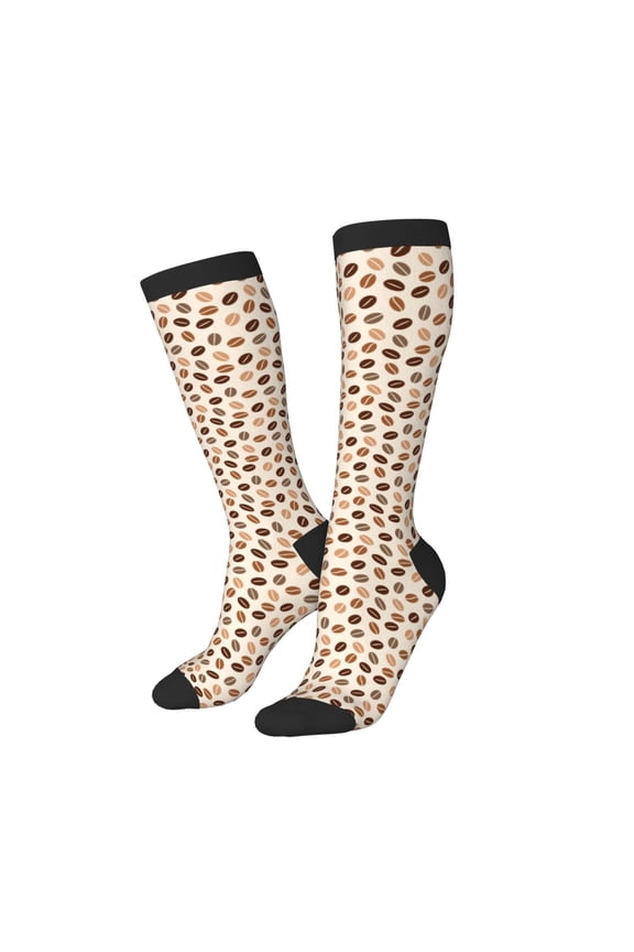 Women Crew Soft Moisture-wicking Socks Cute Coffee Bean Print Pattern Design Cotton Socks, One Size fit All
