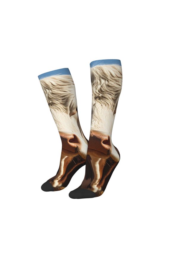 Women Crew Soft Moisture-wicking Socks Cute Daisy Cow Pattern Design Cotton Socks, One Size fit All