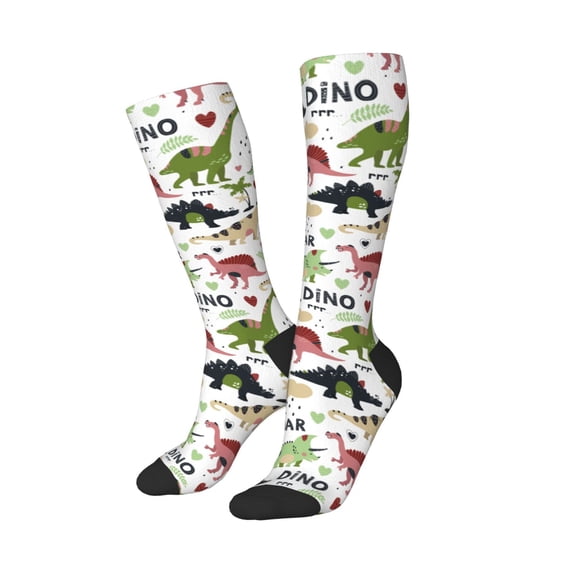 Picia Women Crew Soft Moisture-wicking Socks Cute Dinosaurs Pattern Design Cotton Socks, One Size fit All