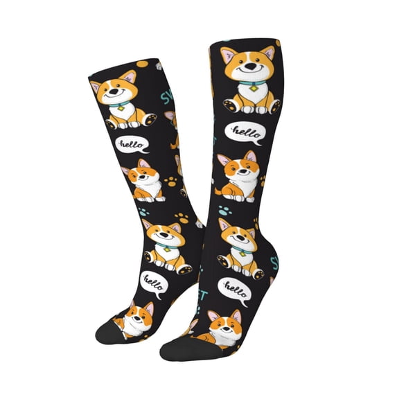 Picia Women Crew Soft Moisture-wicking Socks Cute Dogs Corgi Pattern Design Cotton Socks, One Size fit All