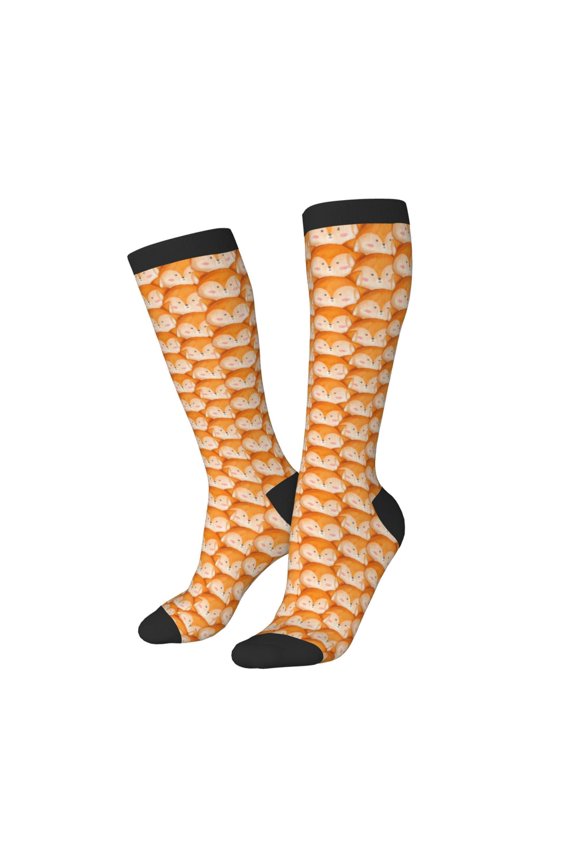 Women Crew Soft Moisture-wicking Socks Cute Fox Faces Pattern Pattern Design Cotton Socks, One Size fit All