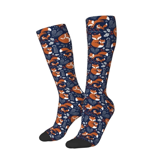 Picia Women Crew Soft Moisture-wicking Socks Cute Foxes Pattern Design Cotton Socks, One Size fit All