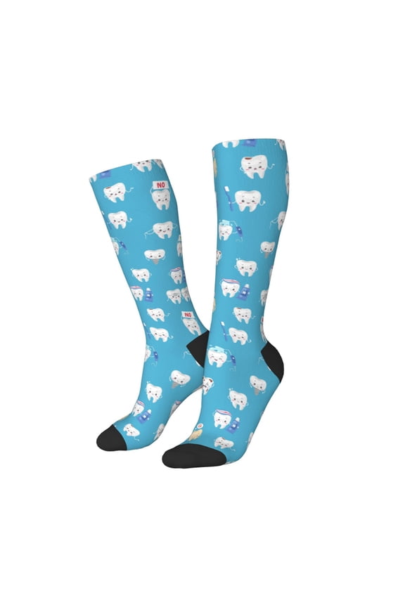 Women Crew Soft Moisture-wicking Socks Cute Healthy Teeth Pattern Design Cotton Socks, One Size fit All