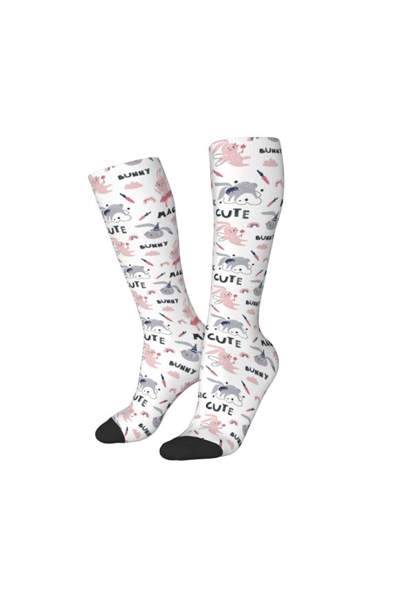 Women Crew Soft Moisture-wicking Socks Cute Magic Bunny Pattern Design Cotton Socks, One Size fit All