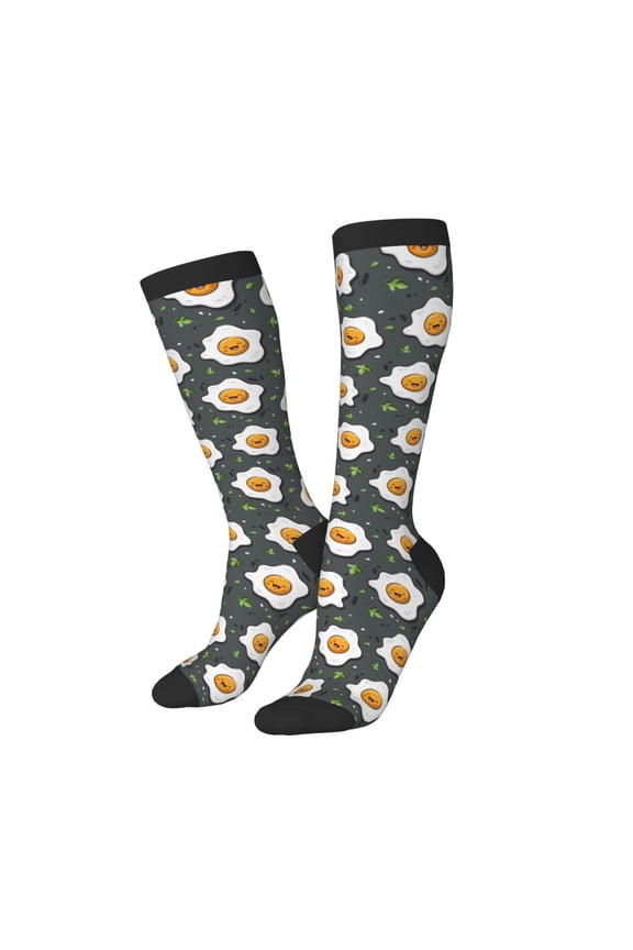 Women Crew Soft Moisture-wicking Socks Cute Poached Eggs Pattern Design Cotton Socks, One Size fit All
